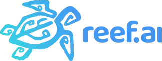 Reef.ai logo with blue turtle icon